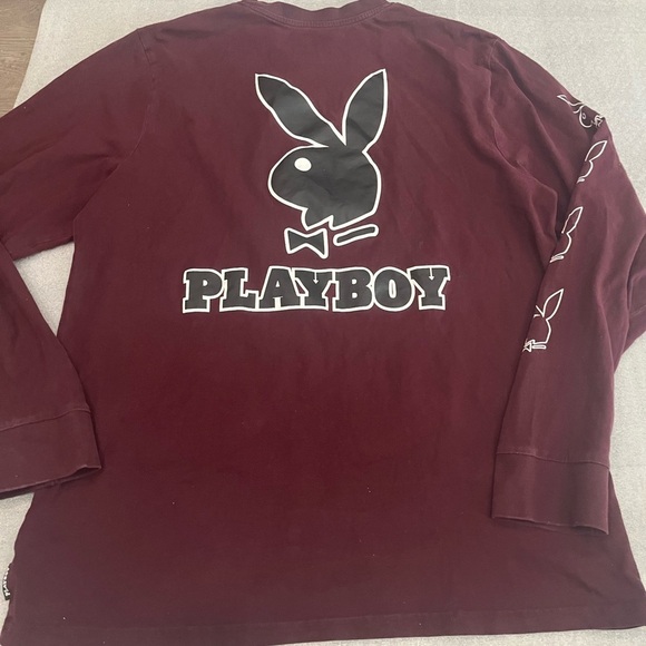 [L]Playboy Play Forever Logo Burgundy L/S Pullover Crew Shirt - Picture 4 of 8